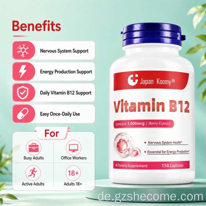 Shecome Vitamin B12-Kapseln, Energieunterstützung für das Nervensystem